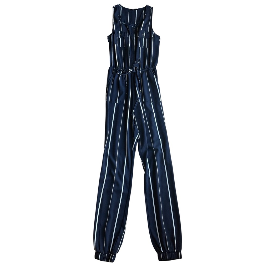 Iris Women’s Navy Blue Striped Bow Size S Nautical Coastal Women's Jumpsuit‎